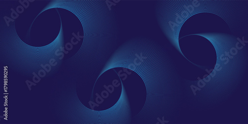 Abstract blue background with glowing curved lines. Shiny blue swirl curve lines design. Spiral lines. Geometric oval pattern. Futuristic technology concept. Vector illustration
