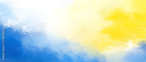 黄色と青色の水彩グラデーション背景、白い絵の具のスプラッシュ