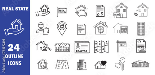 Real Estate Outline Icon Set | Vector Line Art for Property, Mortgages, and Realtors