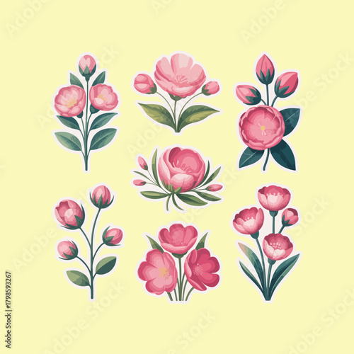 Wallpaper Mural Set of floral elements. Romantic flower collection  in yellow background. Torontodigital.ca