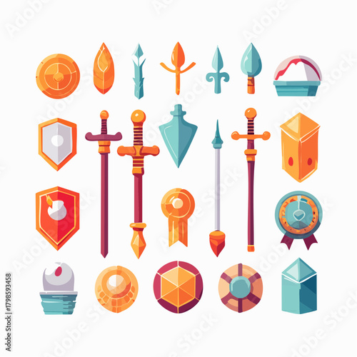 Comprehensive Vector RPG Weapon and Armor Icons Set Featuring Swords, Axes, Bows, Shields, Helmets, Chestplates, Fantasy Battle Gear, Medieval Equipment, and Game Inventory Elements Extra Gear Pack X