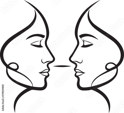 Elegant minimalist face line art evoking connection, harmony, and emotional depth, originally a scalable vector graphic for versatile design applications