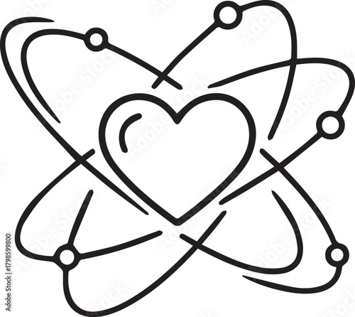 Stunning atomic heart symbol representing love, science, and relationships, a modern icon for passion, connection, and scientific exploration