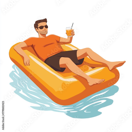 Man relaxing on inflatable raft in pool.