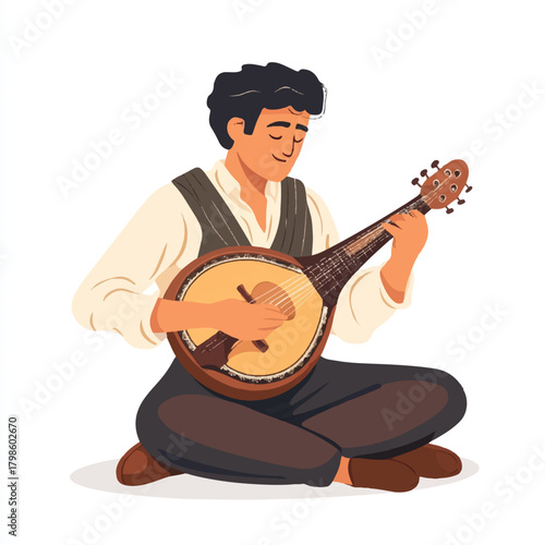 Man Serenading with a Bandolim Lost in Melodic Reverie