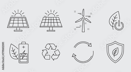 Sustainability & Renewable Energy Icon Set, Editable Vector, Eco, Environment and Nature Symbols