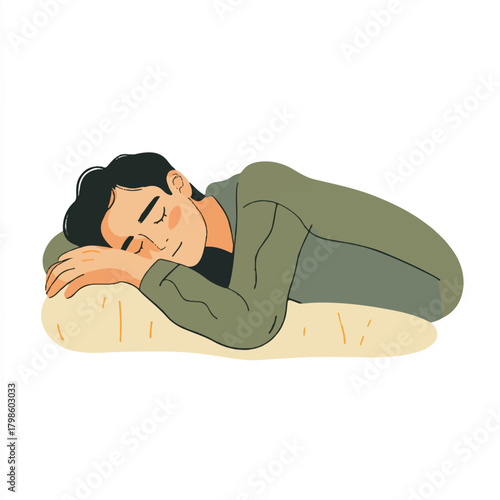  Man Sleeping Relaxed on a Pillow.
