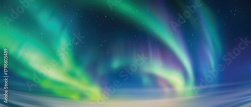 Polar lights, aurora borealis, starry sky, northern landscapes, vector illustration