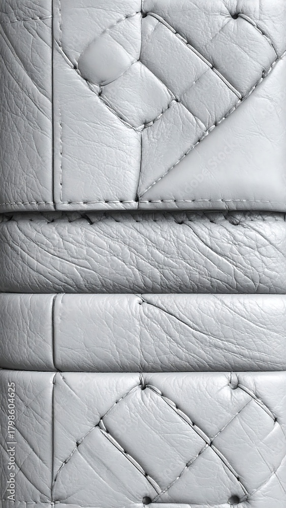 Naklejka premium Close-up of textured, quilted white material with geometric patterns and linear seams