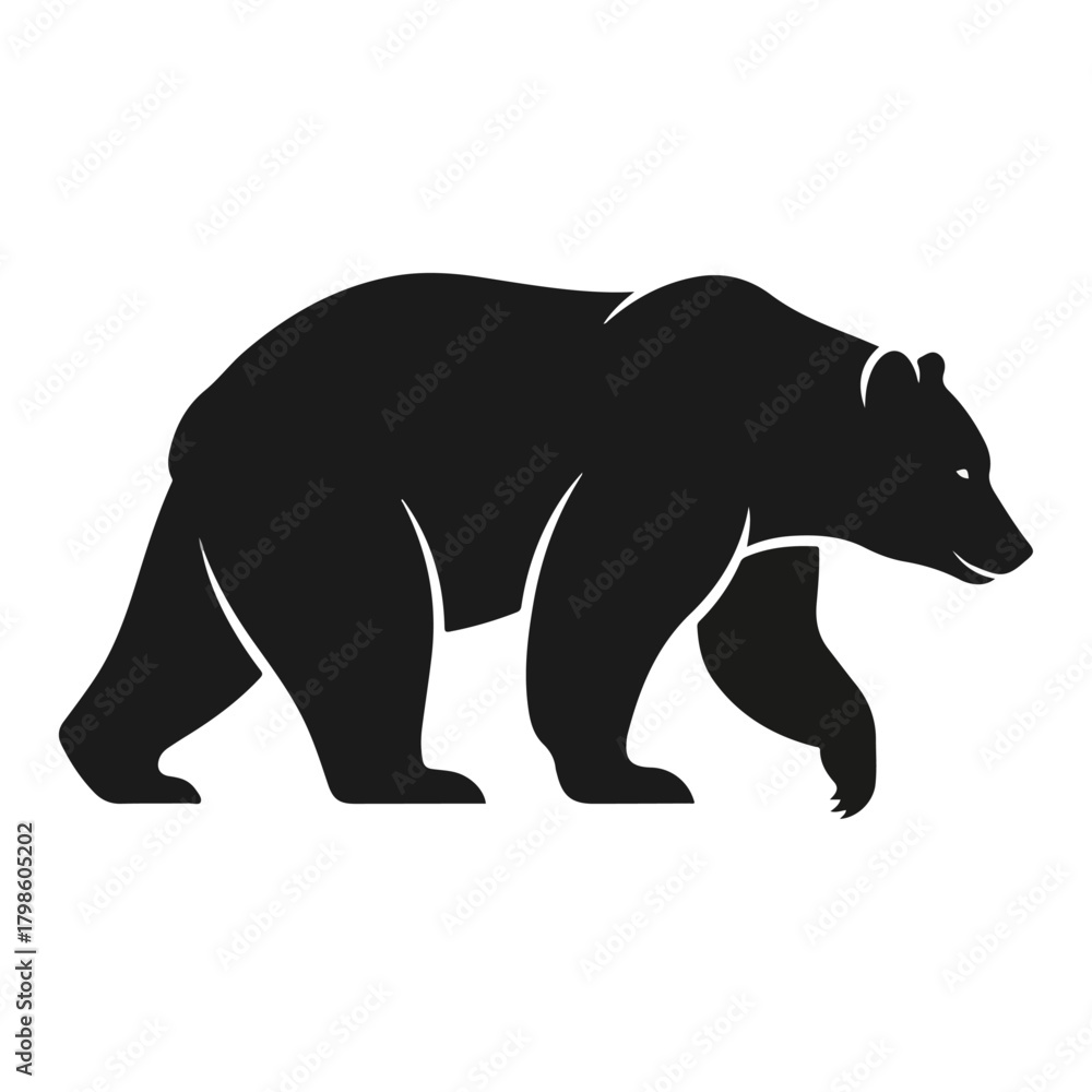 Fototapeta premium Black Silhouette of a Walking Bear Animal Icon on White Background, Vector Illustration