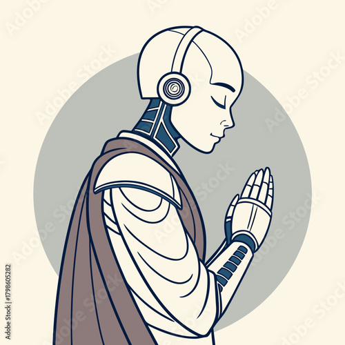 Meditative robot in quiet contemplation, seeking inner peace and digital enlightenment, a symbol of mindfulness and modern spirituality in tech