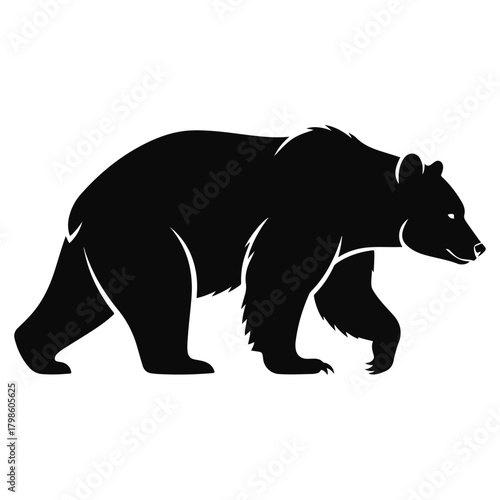 Black Silhouette of a Walking Bear Icon Illustrating Wild Nature and Strength in a Clean Vector Graphic Design
