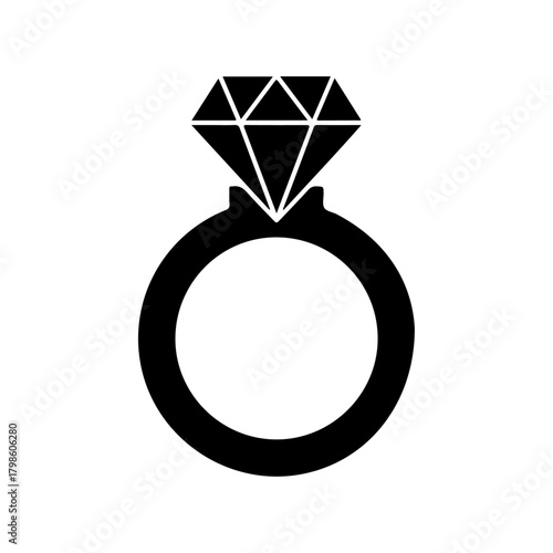 Elegant Diamond Ring Icon Vector Illustration Isolated on White Background, Symbolizing Love and Commitment, Jewelry Design Element