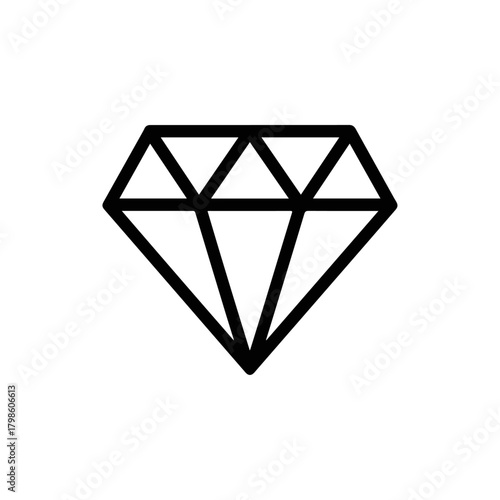 Simple Black Outline Diamond Icon Geometric Gemstone Jewel Faceted Crystal Stone Symbol Isolated White Background