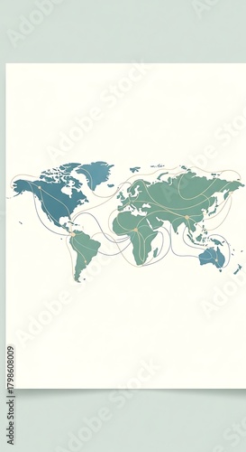 World Map Illustration with Gradient Colors on White Background.
