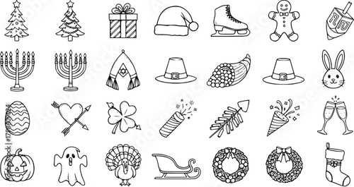 Collection of Hand-Drawn Holiday and Celebration Icons