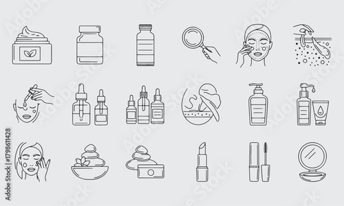 Spa & Beauty Icon Set, Editable Vector, Skincare, Massage and Wellness Symbols