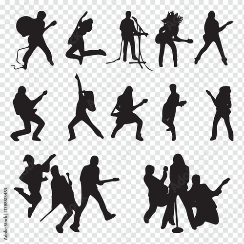 Dynamic Rock Band Silhouettes Performing with Energy and Passion on Stage