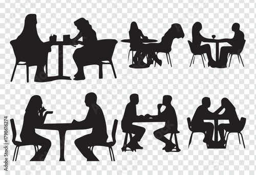 Silhouettes of people in cafe for business meeting concept