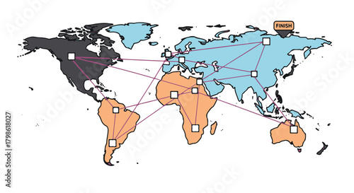 Global network connection concept vector illustration, international business connections and global communications network map, world communication background design