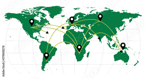 Worldwide Network and Global Connection Concept Vector Illustration, Representing International Business and Logistics Operations with Location Pointers