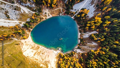 Aerial view of a stunning mountain lake.
