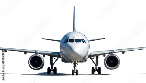 Airplane frontal view with isolated on white.