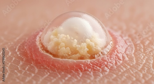 Close up medical illustration of a pimple or zit on human skin