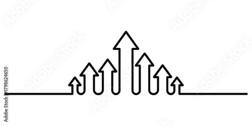 Continuous line art of rising arrows depicting business growth
