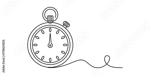 Stopwatch one line drawing representing continuous time concept