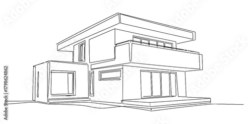 Modern minimalist house architectural line drawing design sketch