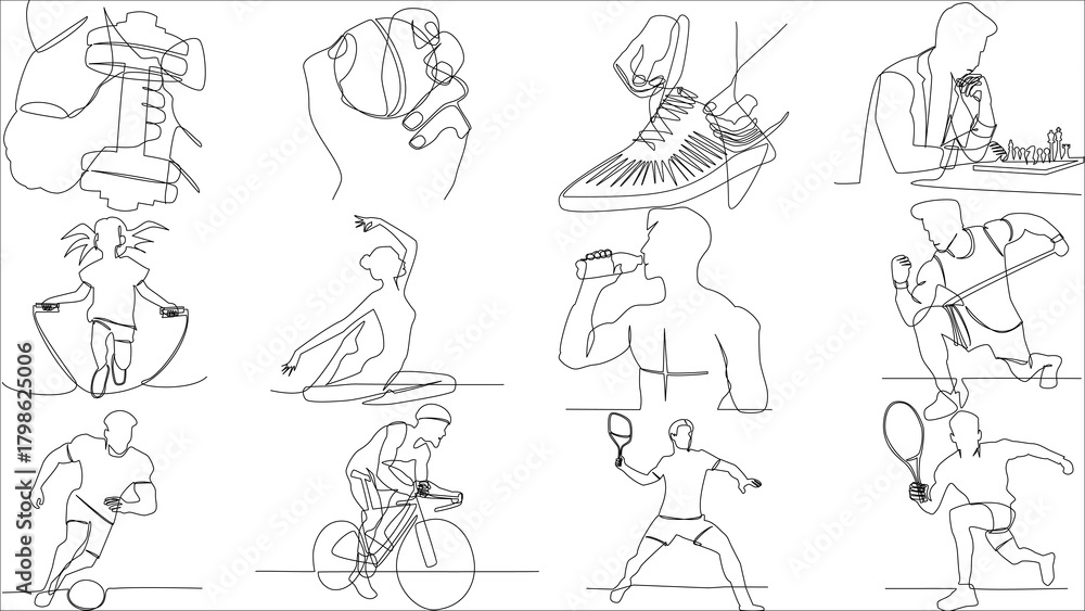 Obraz premium One Line Art: Sports and Recreational