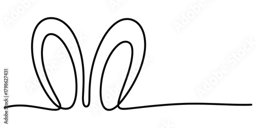 Minimalist continuous line art drawing of cute bunny rabbit ears