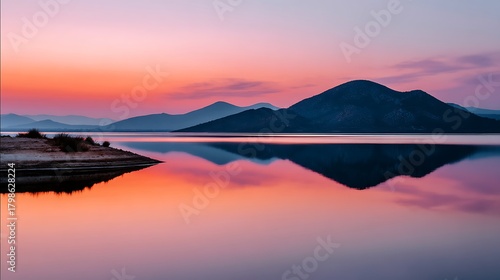 Wallpaper Mural Serene Sunset Reflection Over Calm Lake Surrounded by Majestic Mountains Torontodigital.ca
