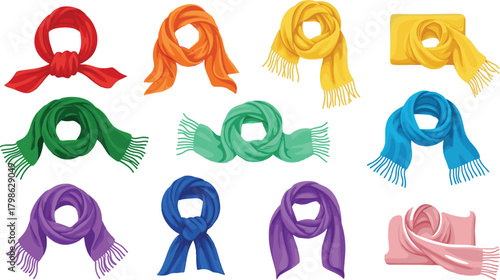 Vector illustration set of three open clamshells or oysters in shades of blue, pink, and peach, each holding a shining white pearl, symbolizing ocean treasure, luxury jewelry, beauty, and marine biolo