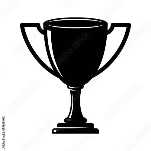 A simple black silhouette icon of a classic winner's trophy cup with two handles, isolated on a white background.