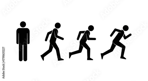 A sequence of four stick figure icons showing the progression from standing to running.