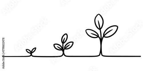 Continuous line drawing of plant growth, evolution, and progress.