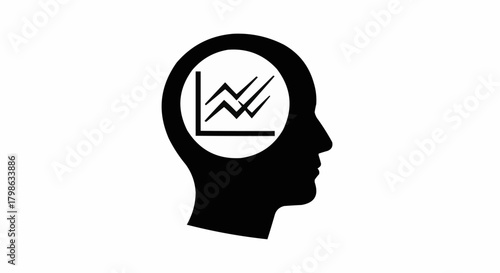 Analytical thinking icon with a growth chart inside a human head.
