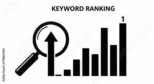 Keyword Ranking Magnifying Glass and Bar Chart Illustration.