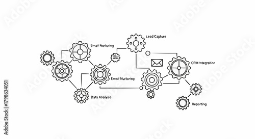 Business Process Workflow Diagram with Interconnected Gears.