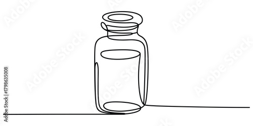 Continuous line art drawing of a glass jar with a closed lid