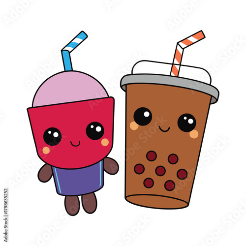 kawaii cartoon illustration of a glass of milk