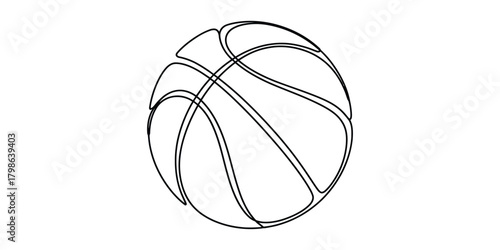 Simple continuous line drawing of a basketball, sport concept