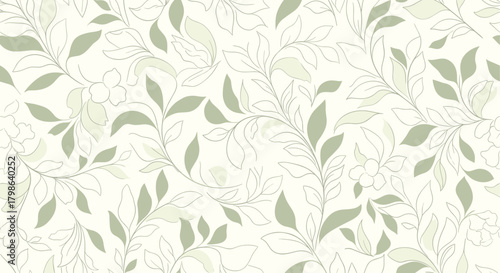 Subtle pattern of trailing vines with delicate leaves on a cream background.