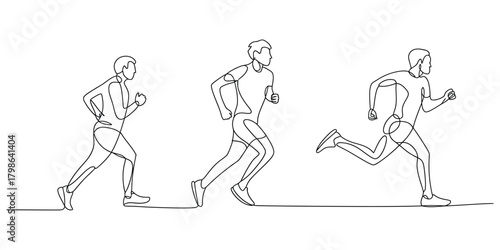 Continuous line art of a person running, showing motion stages