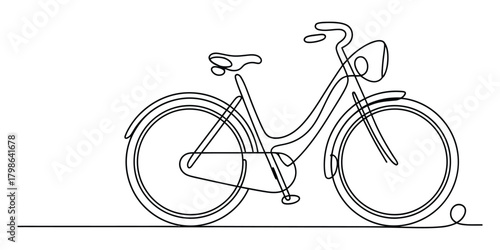 Minimalist continuous line art drawing of a classic city bicycle