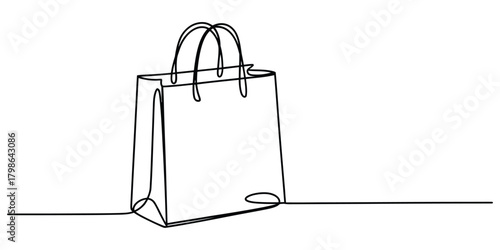 Continuous line drawing of empty shopping bag retail icon