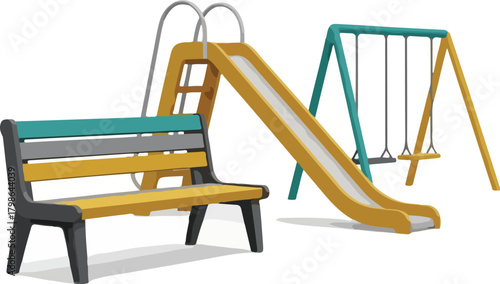 Modern Playground Equipment Slide Swings and Bench for Children s Park Fun