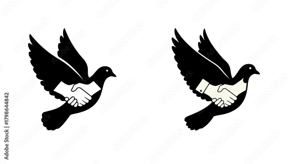 Fototapeta premium Peace Doves with Handshake Symbol